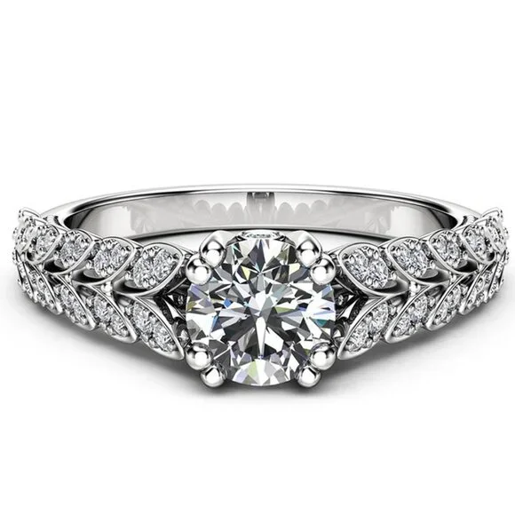 🍁 925 Silver Crystal Zircon Stone Unique Leaf Design Ring for Women, VIP341 - Picture 9 of 10